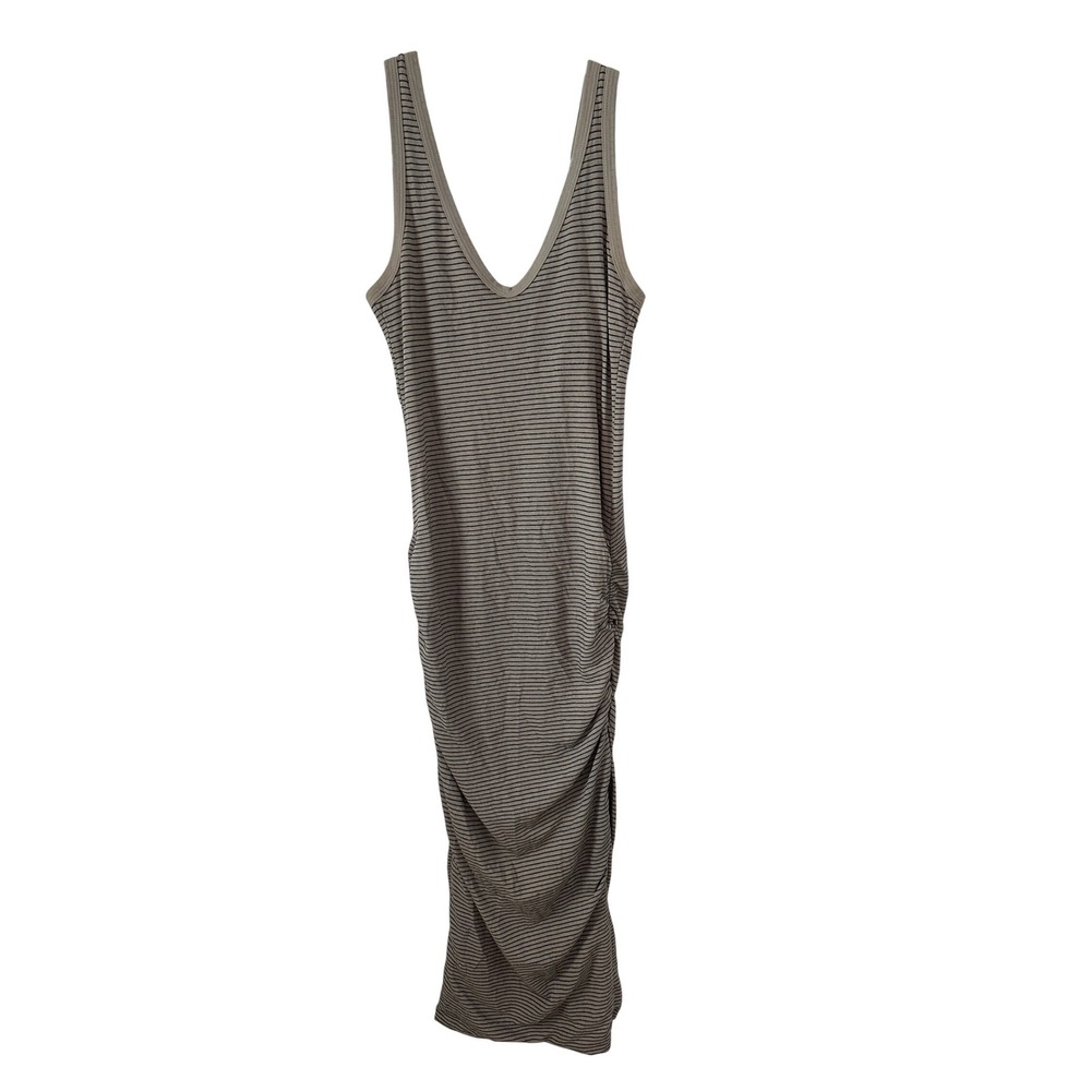 James Perse Striped Midi Tank Dress in Olive and Black
